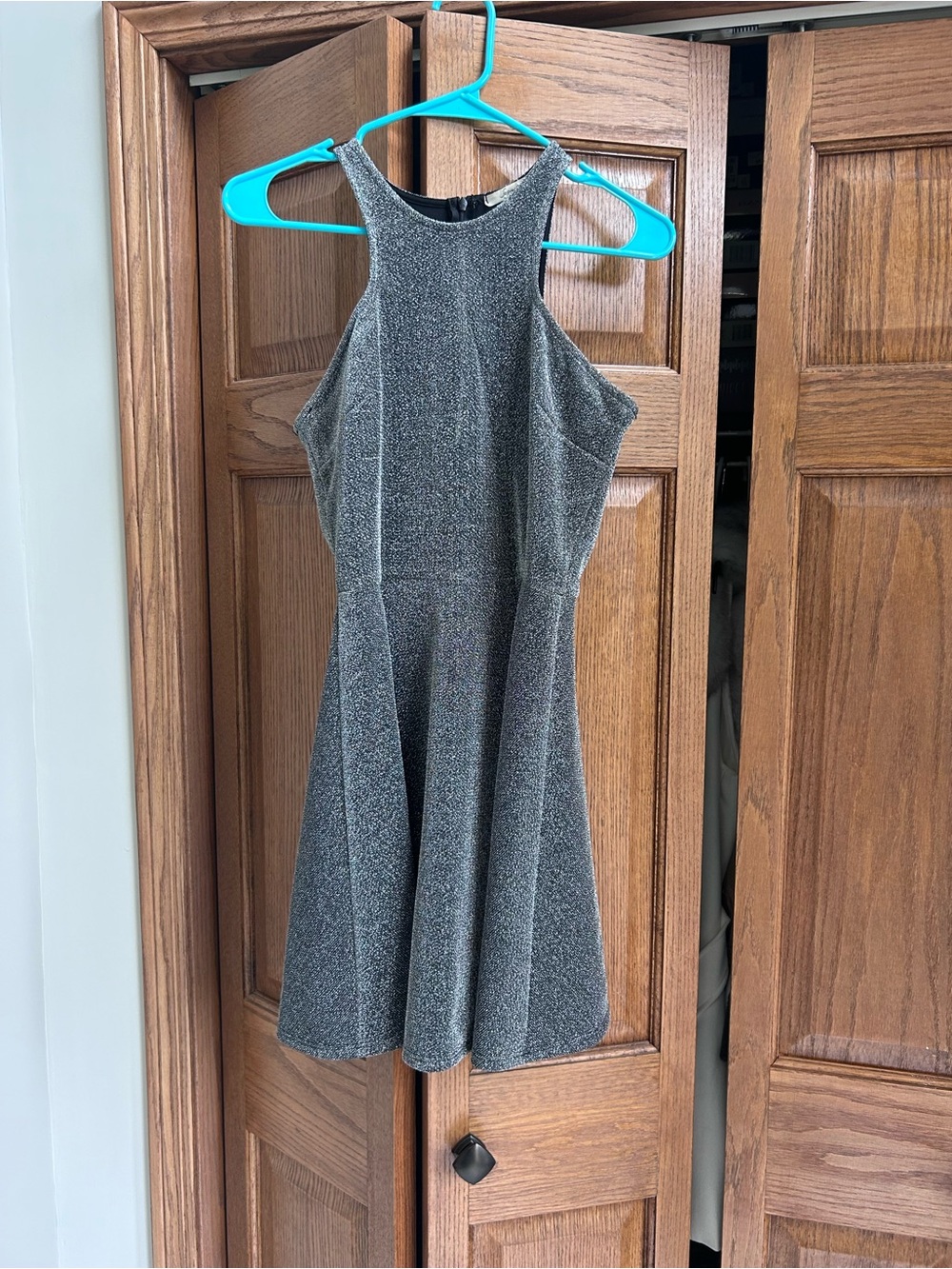 Soprano Silver Sparkle Halter Fit & Flare Mini Dress